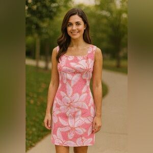 Vintage Y2K Lilly Pulitzer Sleeveless Mini Krista Dress Pink White Mosaic Sz 10